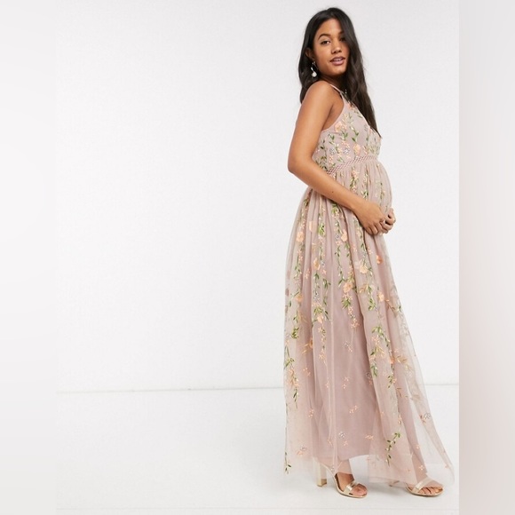 ASOS Maternity Dresses & Skirts - ASOS Maternity halter embroidered floral and sequin mesh maxi dress NWT Size - 4